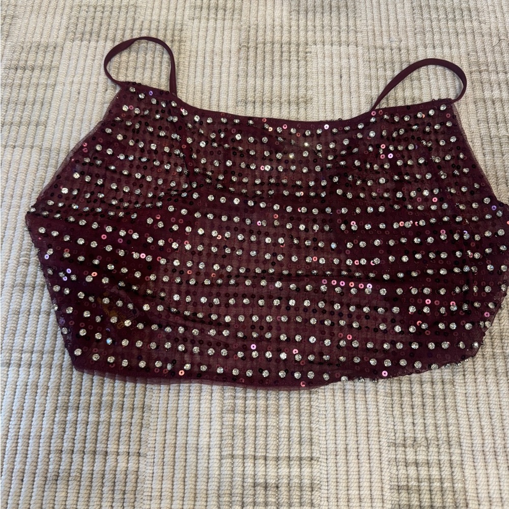Fashion Nova Burgundy Sequin Crop Tank Top